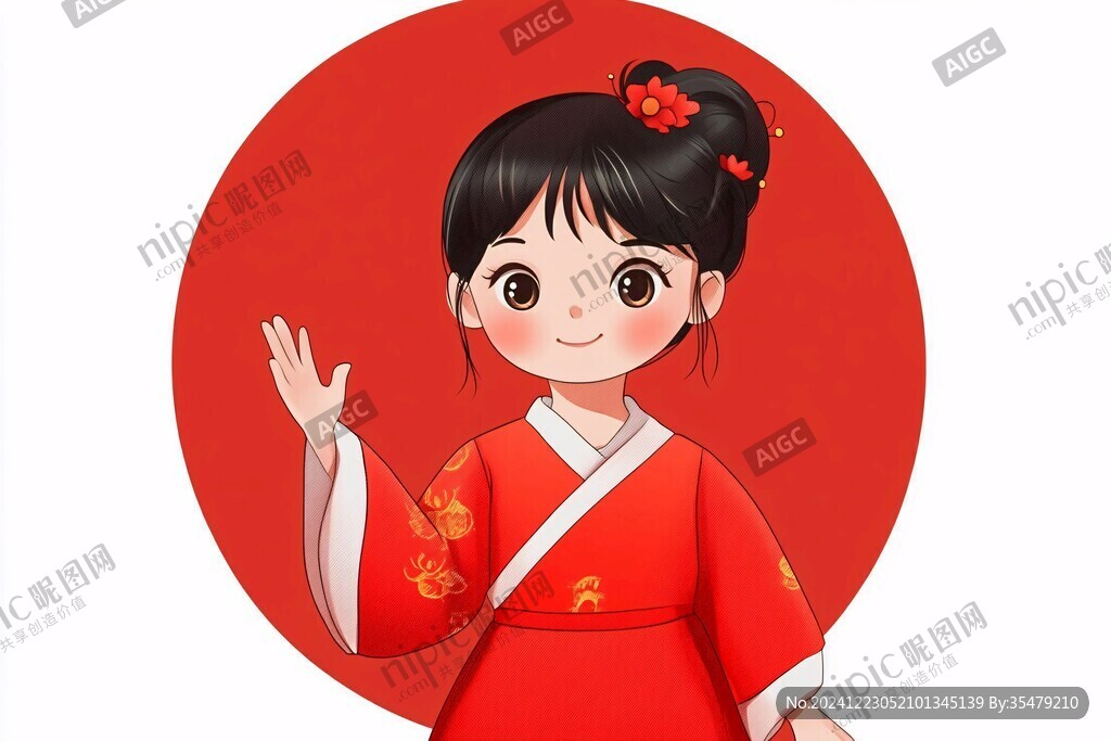卡通紅色漢服女孩