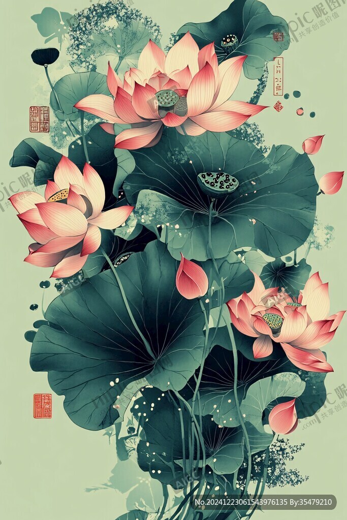 深藍(lán)背景荷花圖