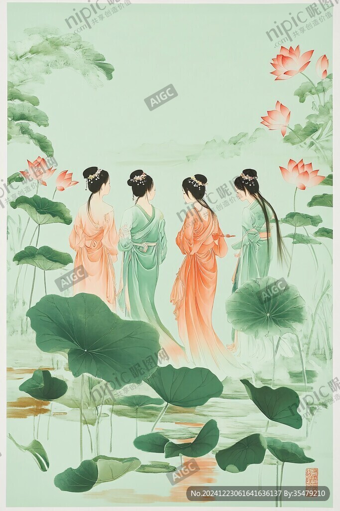 仕女采蓮圖