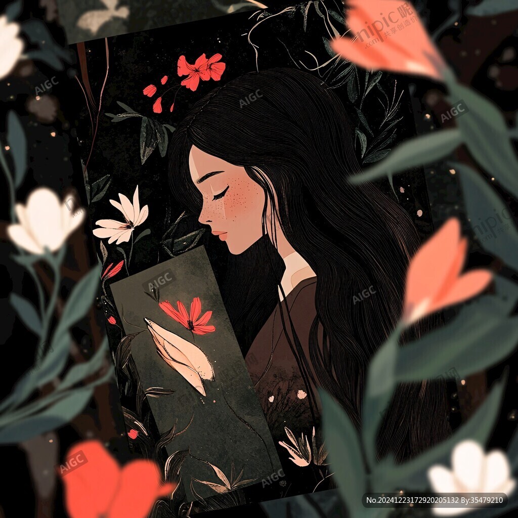 少女與花插畫(huà)