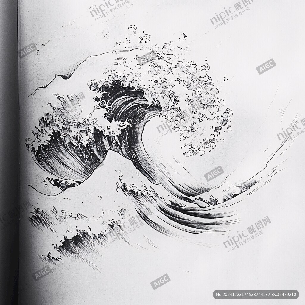 工筆手繪海浪