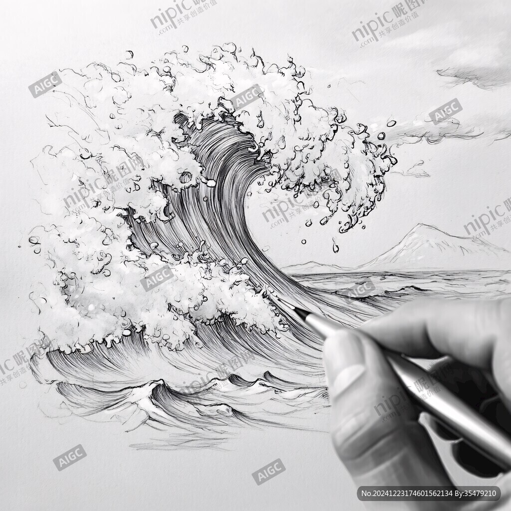 工筆手繪海浪
