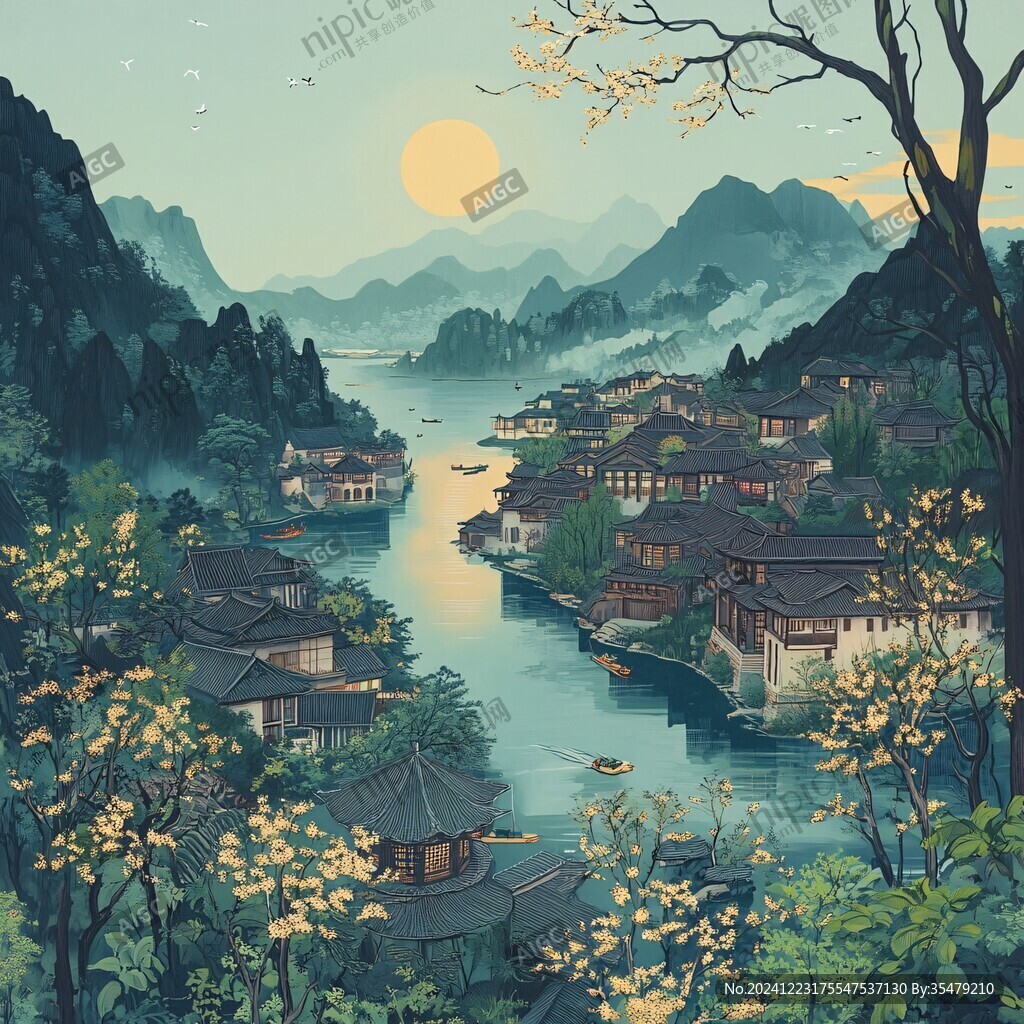 融水縣風(fēng)光插畫