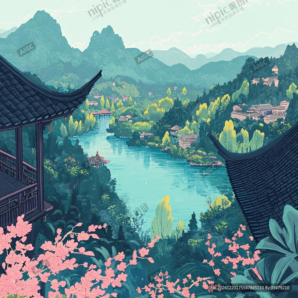 江南香山風景區插畫