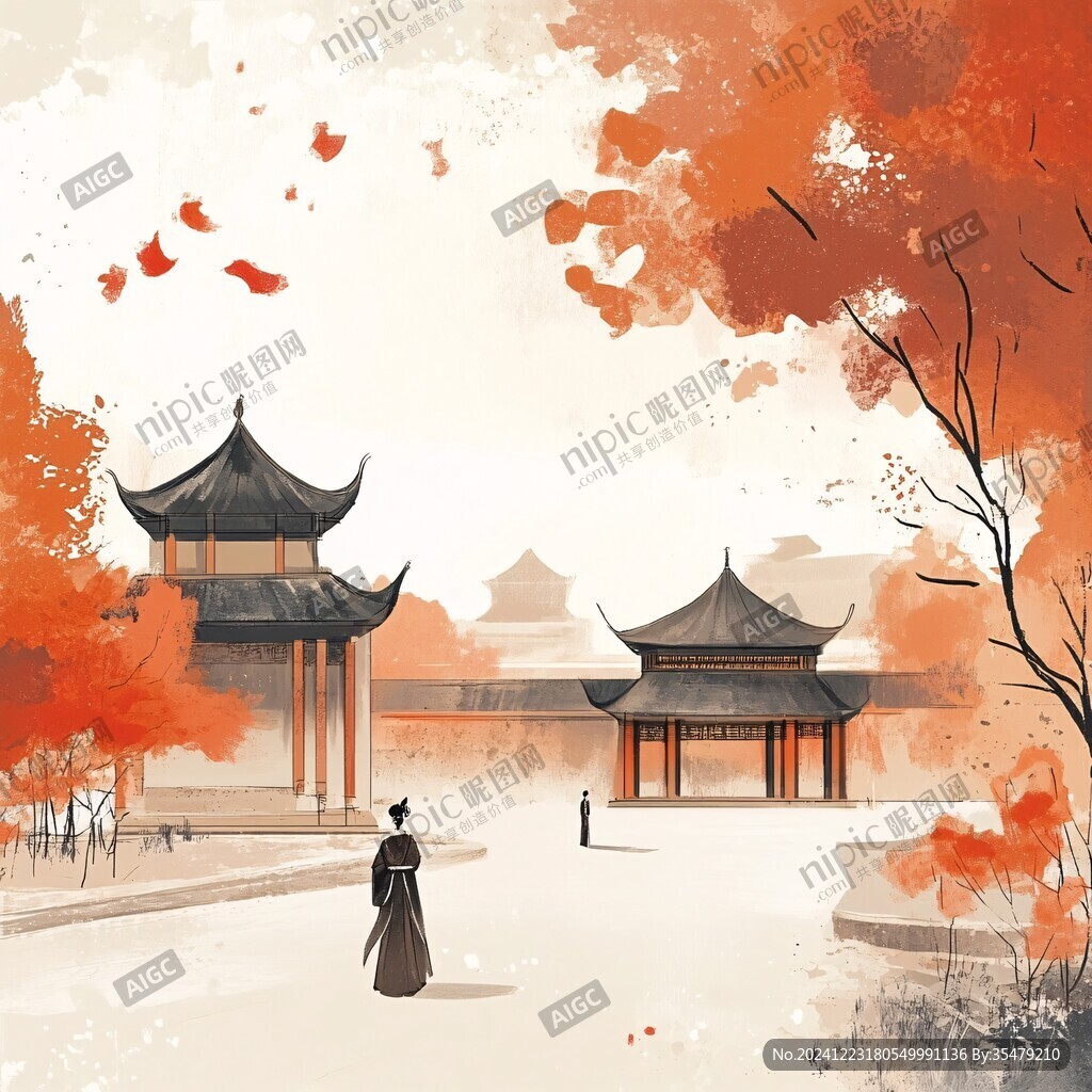 古風(fēng)秋天景色插畫