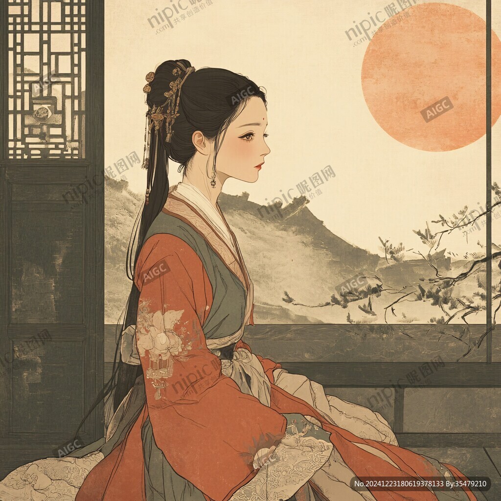 古風(fēng)美女頭像插畫封面