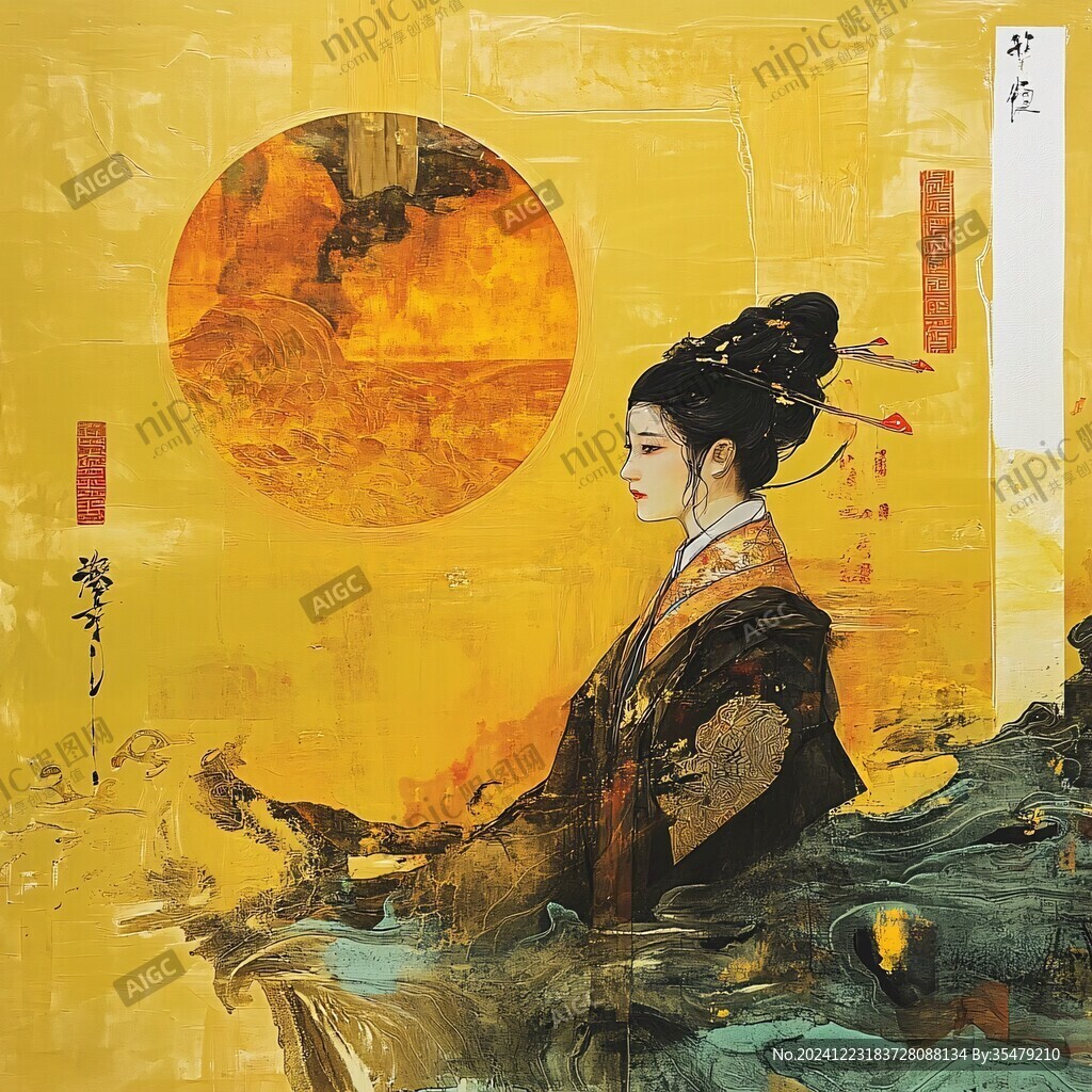 秋月吟詩圖
