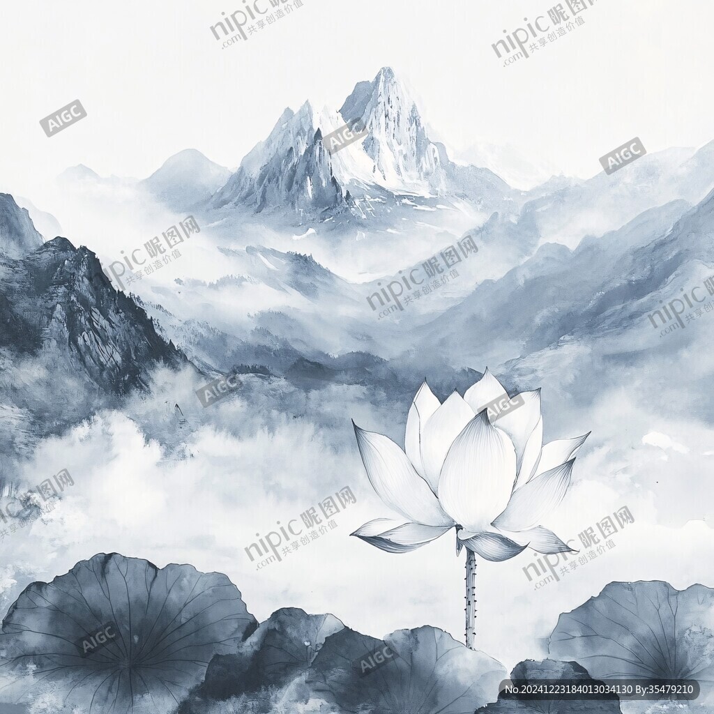 水墨山水蓮花