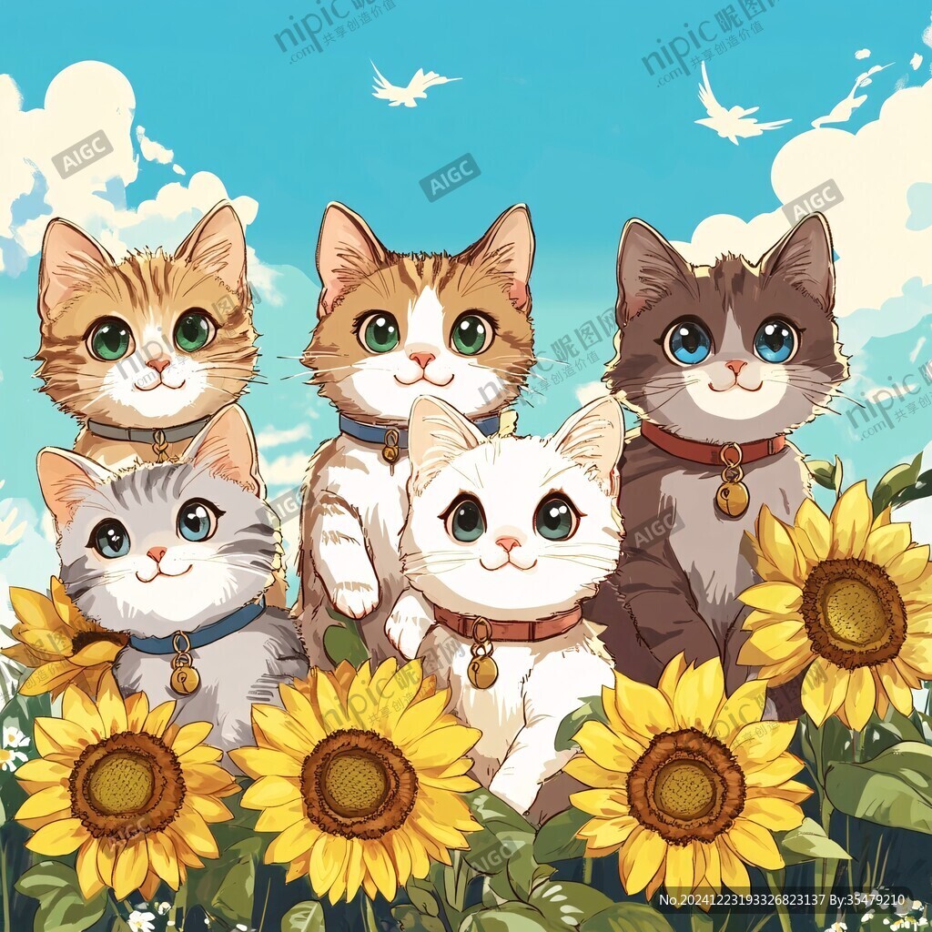 多只貓插畫