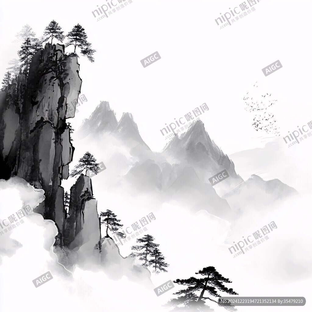 迎客松水墨山川