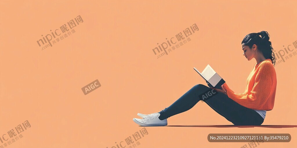 坐著看書