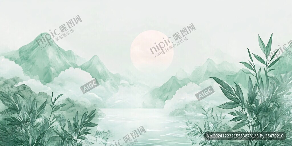 山水竹林插畫