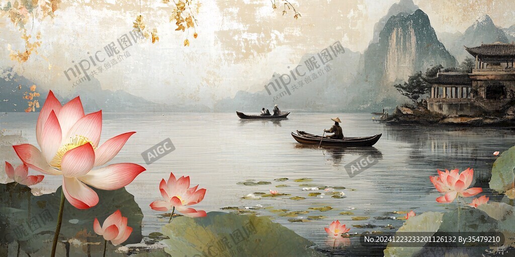 新中式山水荷花
