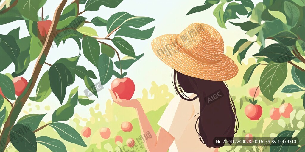 摘蘋果插畫