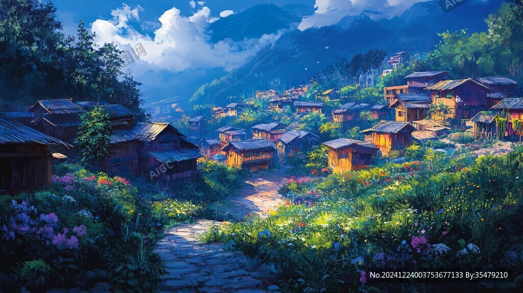 唯美山村圖