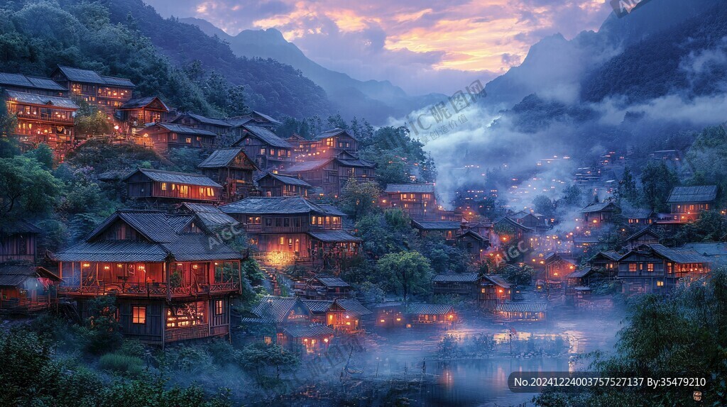 玄幻古鎮夜景