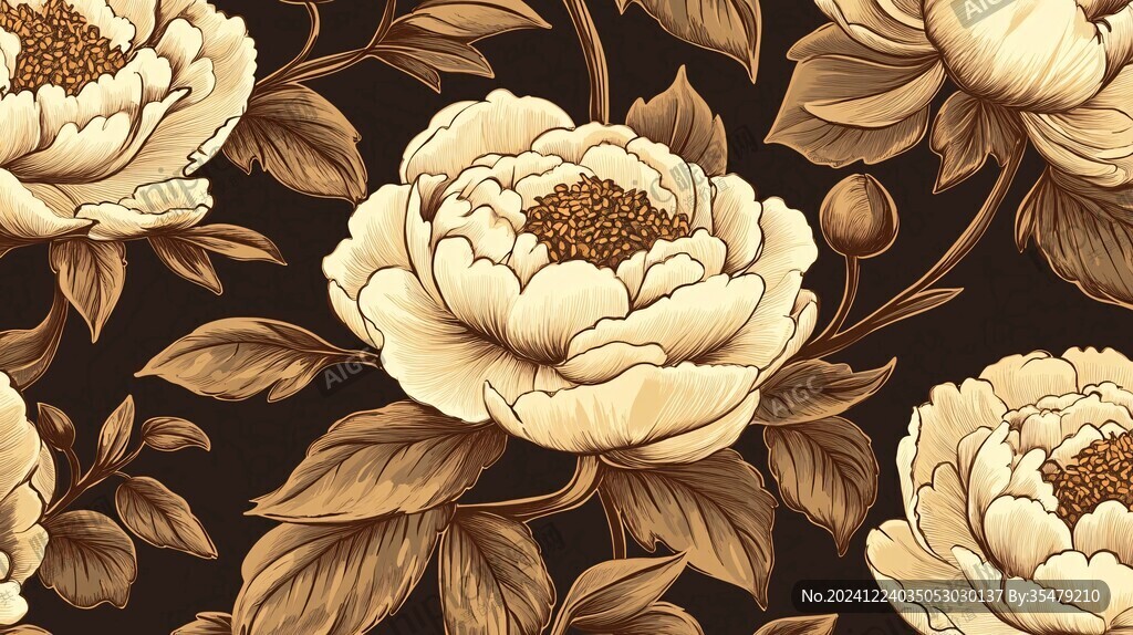 牡丹花線描金輕奢