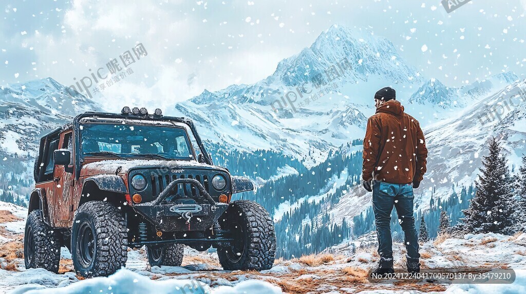 雪地牧馬人越野車