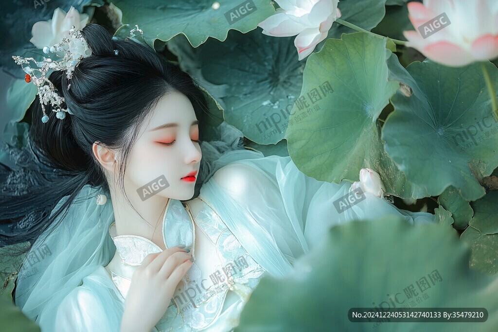 仲夏風(fēng)荷塘侍女
