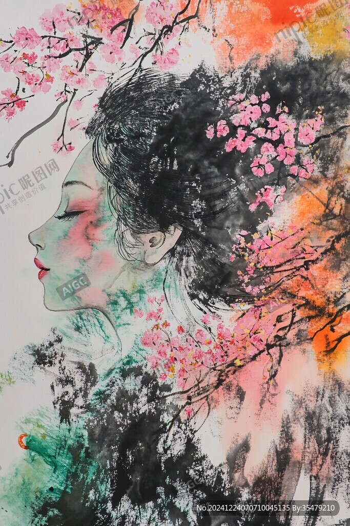 仕女梅妝圖