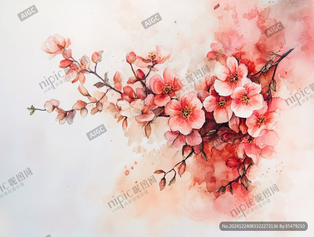 水彩梅花墻紙