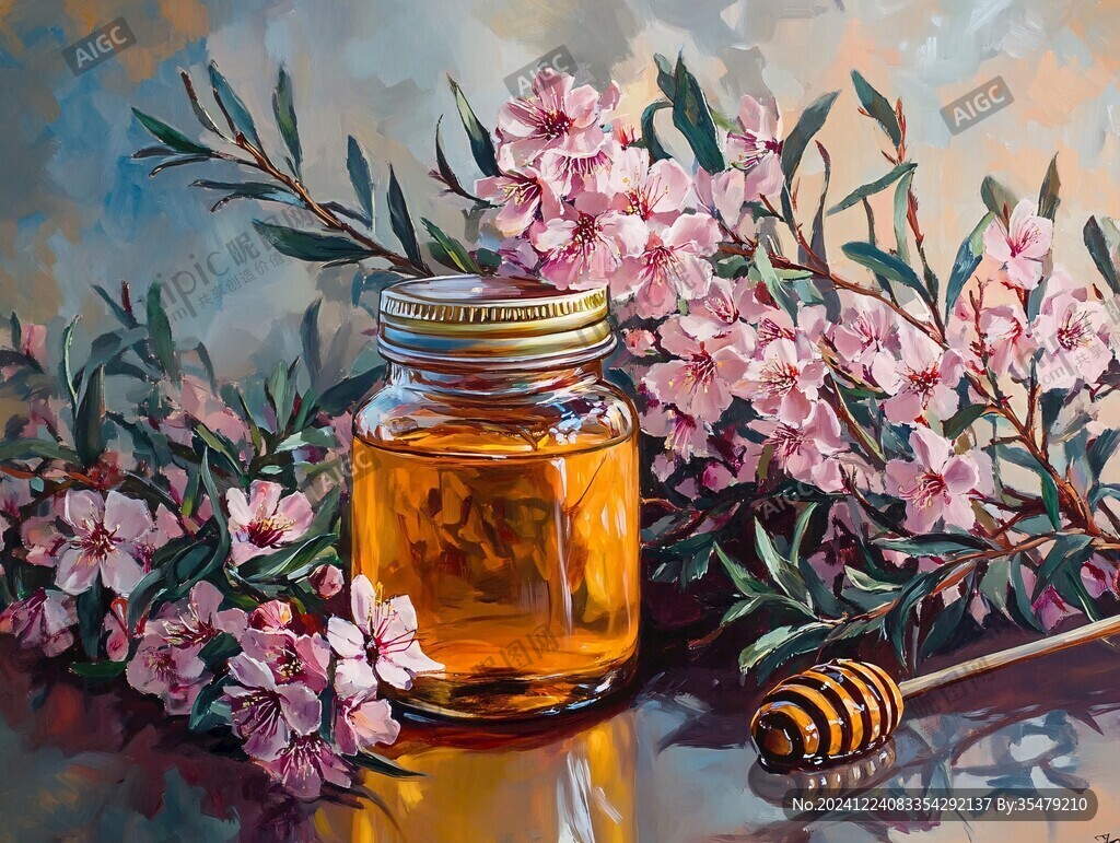 枸杞花蜂蜜插畫