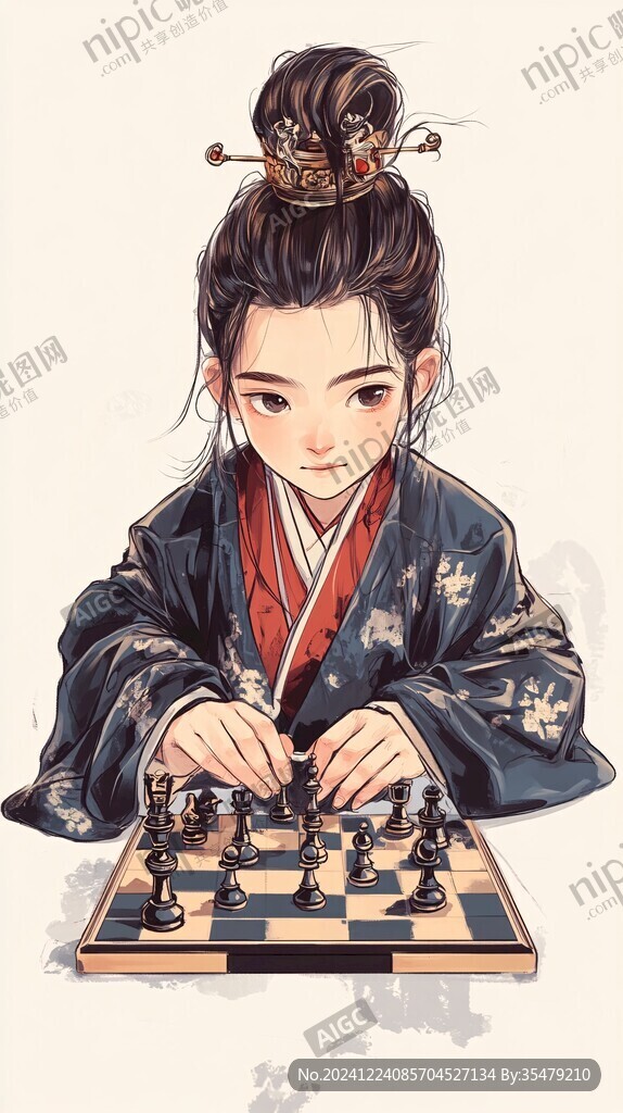 插畫(huà)漢服女生