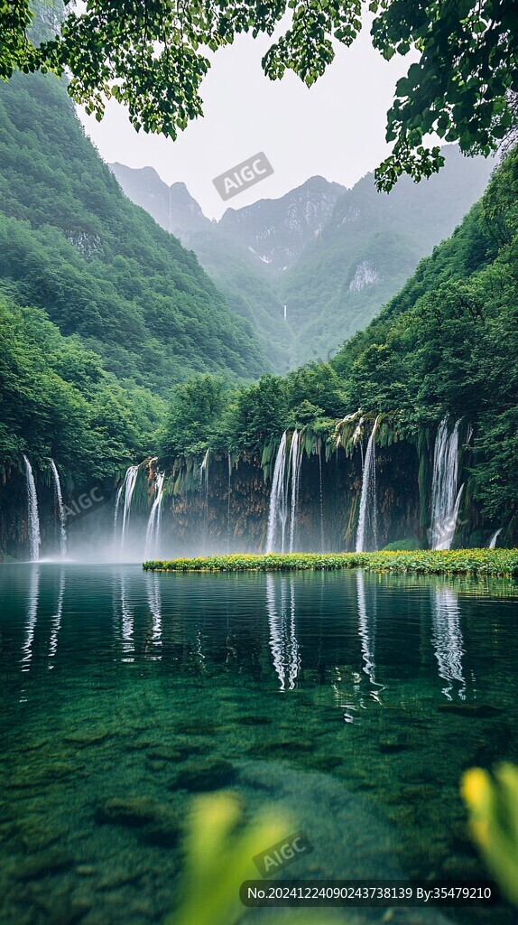森林瀑布山水風光