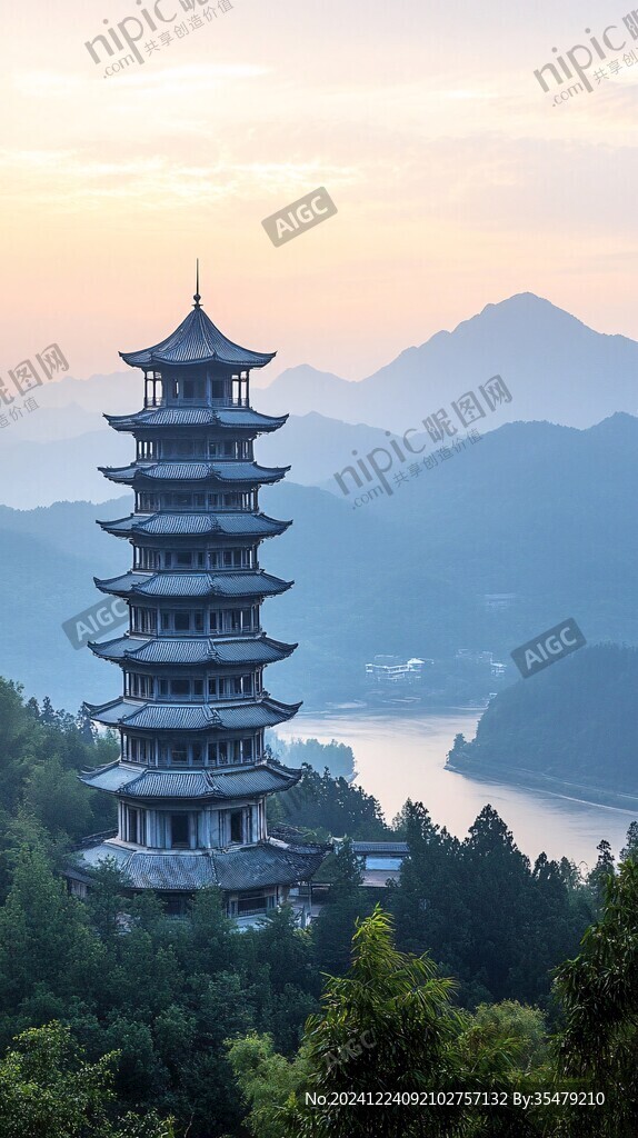 巾山塔影
