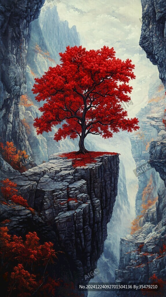 楓樹風景油畫