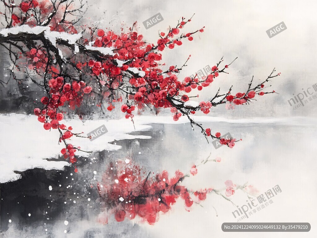 冰雪紅梅插畫