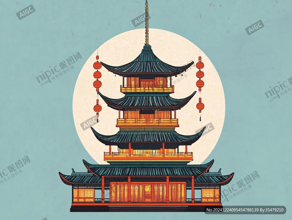寶光塔地標插畫