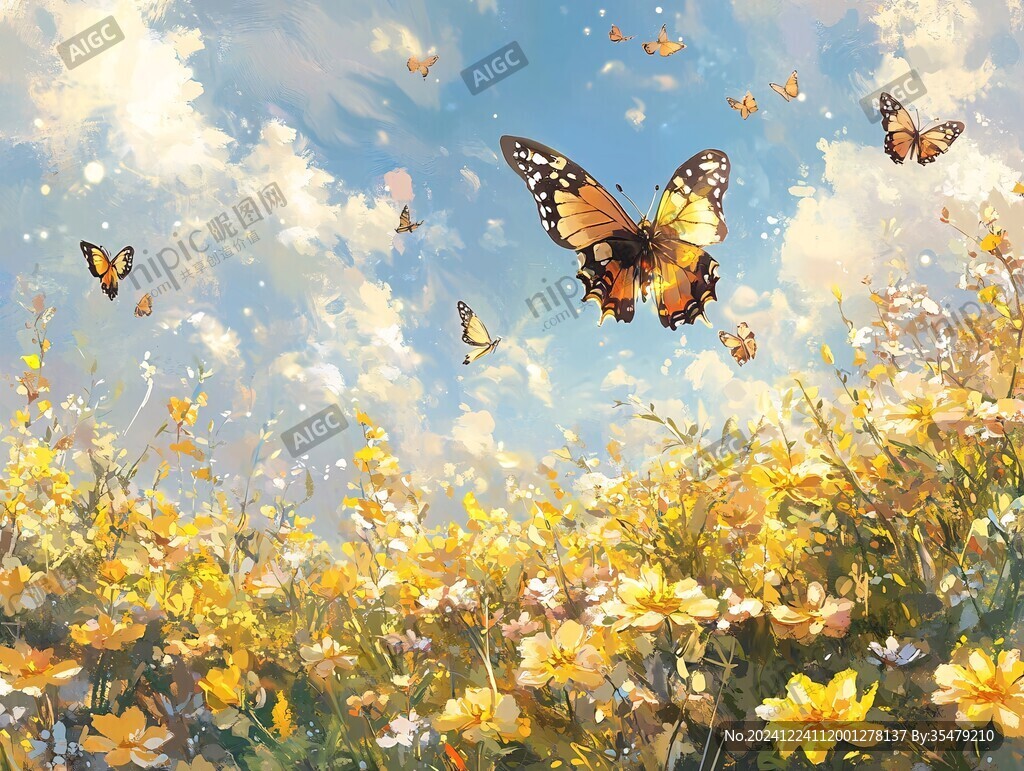 花叢中蝴蝶素材