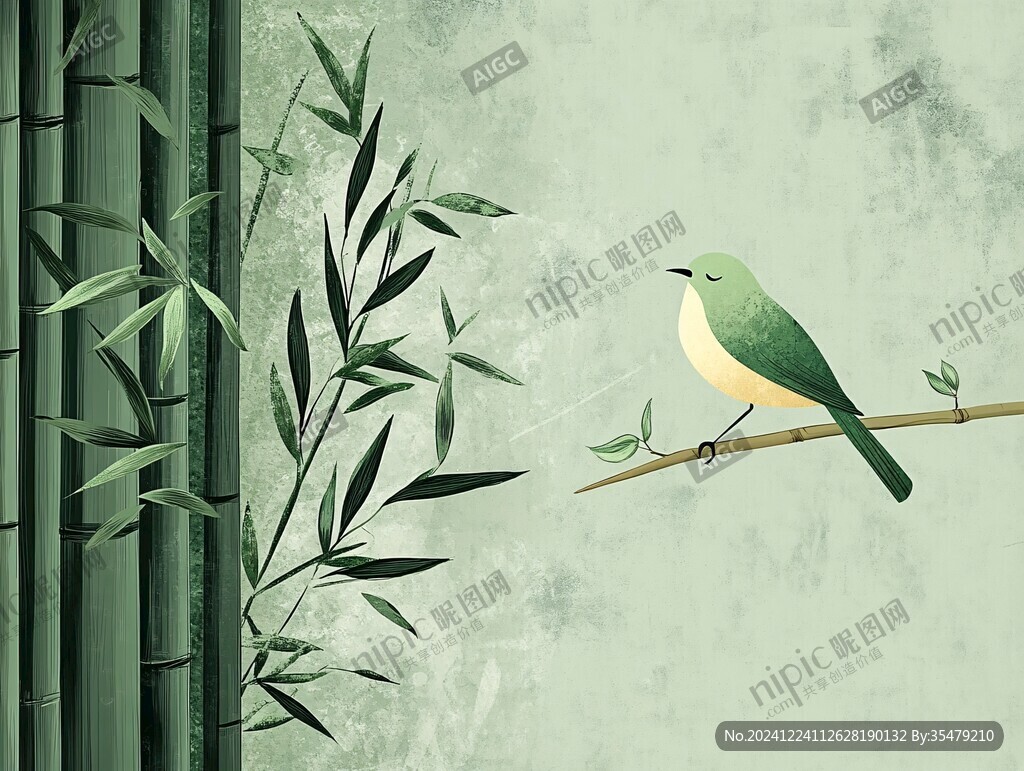 竹林飛鳥插畫