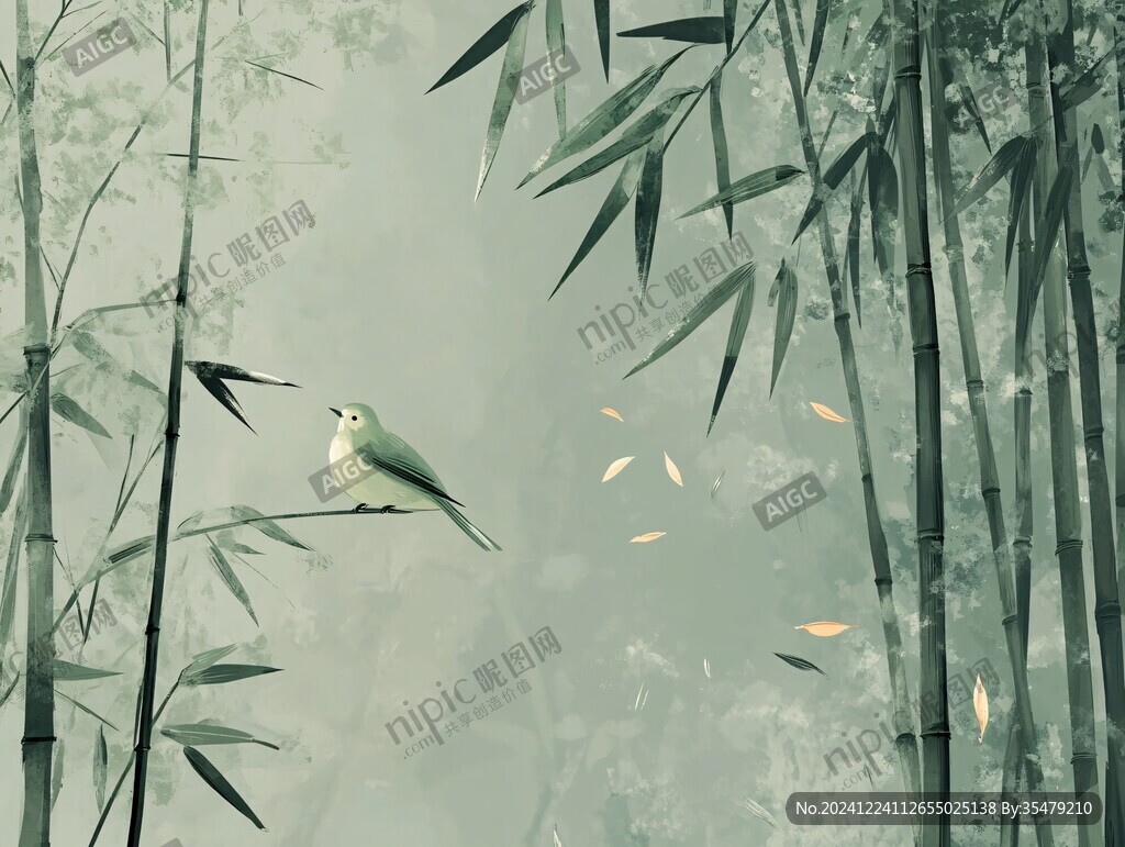 竹林飛鳥插畫