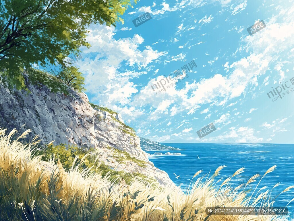 唯美海岸風(fēng)景插畫(huà)