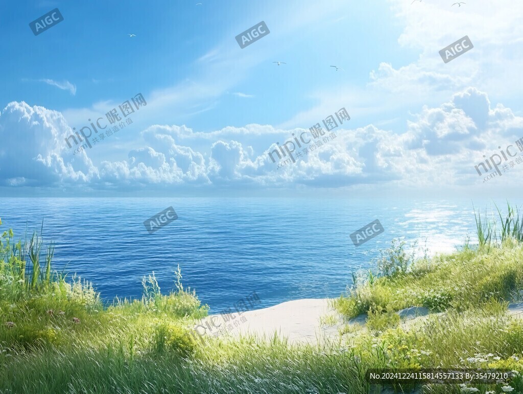 陽光草地大海