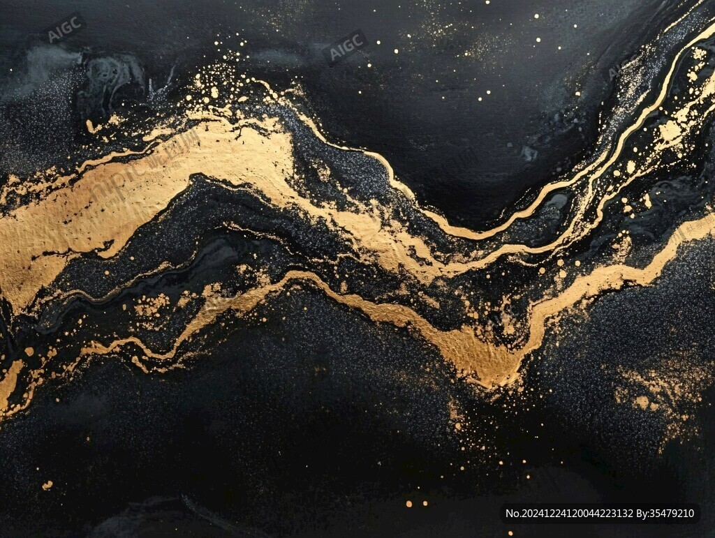 流體畫金色山河