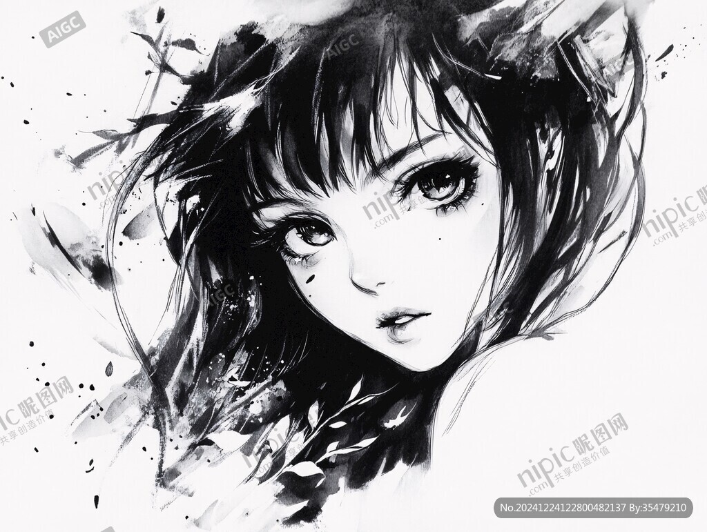 女生頭像黑白稿