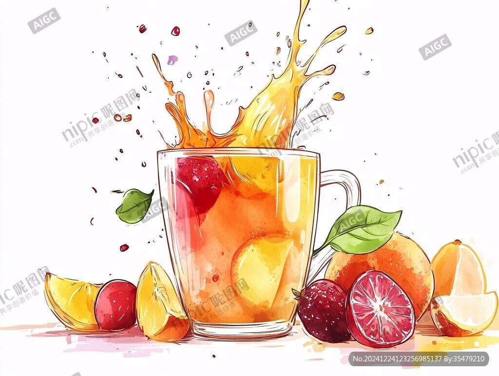 手繪果茶插畫