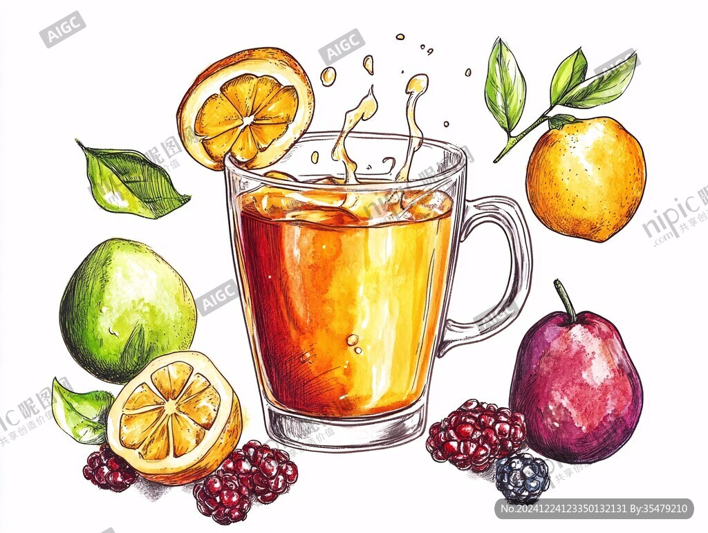 手繪果茶插畫