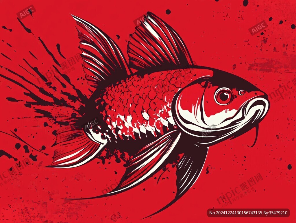 紅鯉魚(yú)手繪