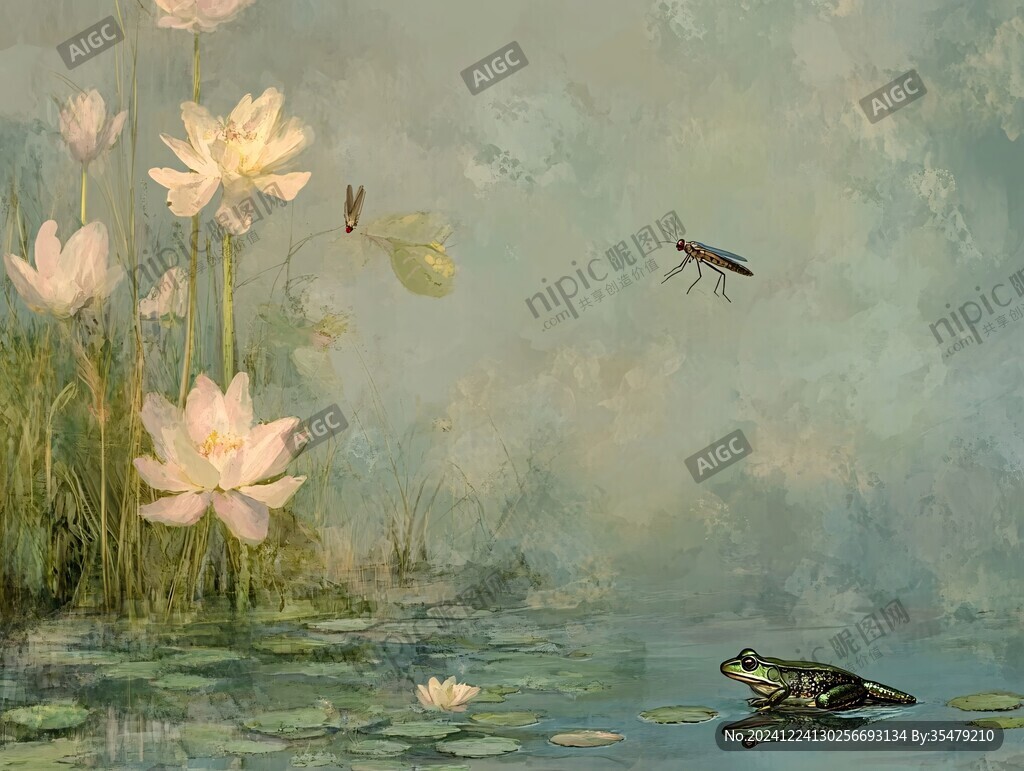 意境風(fēng)景畫水彩荷花