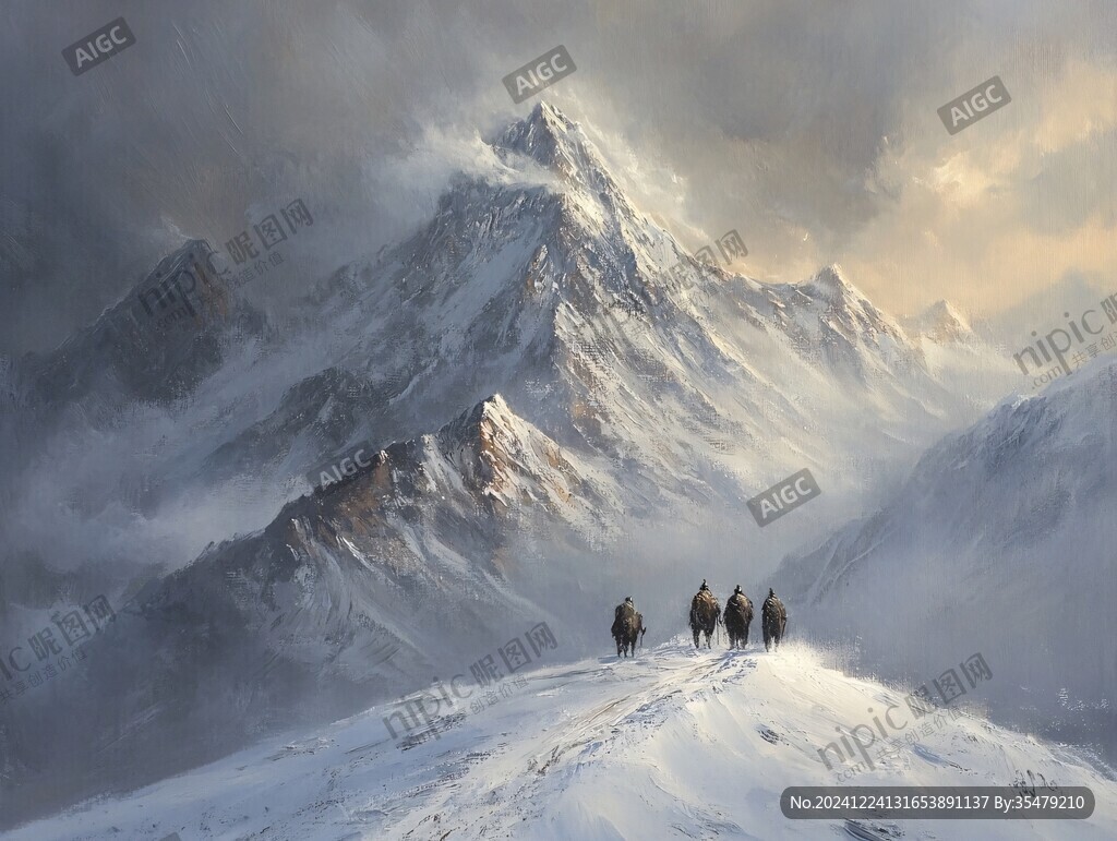 雪山牧馬圖