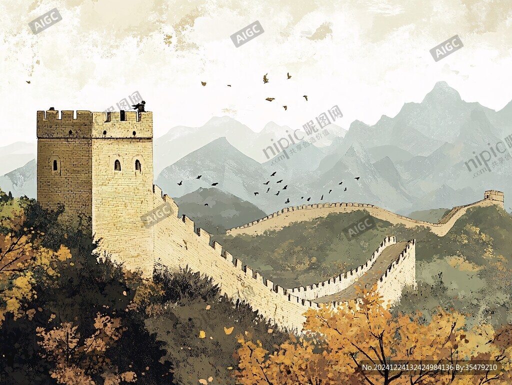 長(zhǎng)城風(fēng)景插畫