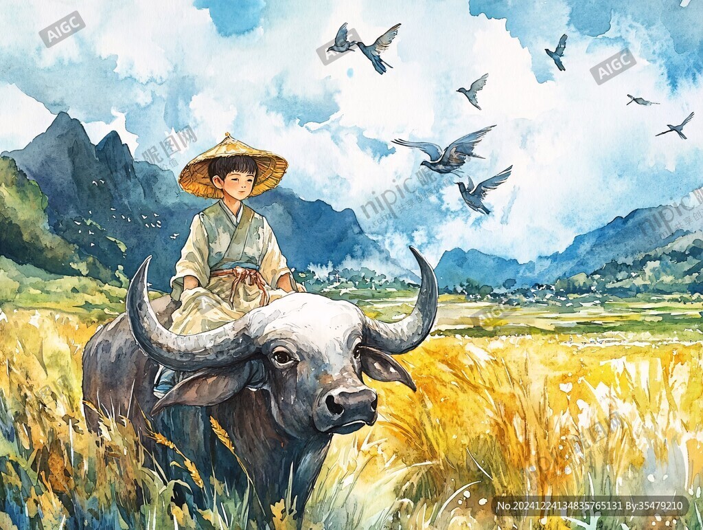 放牛娃插畫