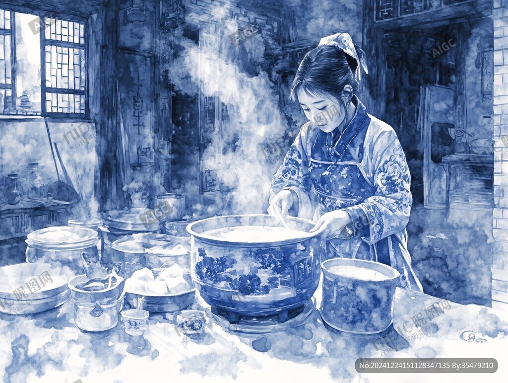 古代人物制作豆腐花