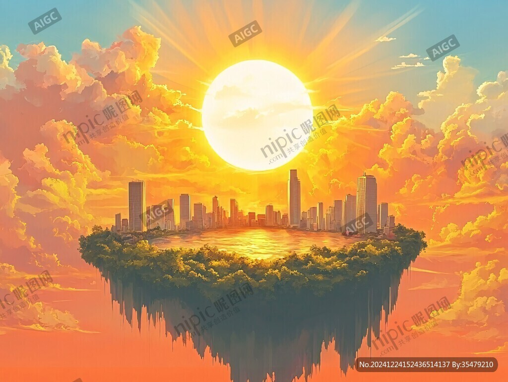 日落城市插畫
