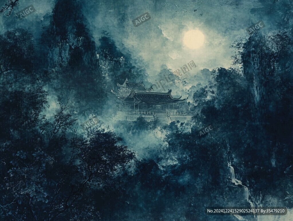 旭日東升樓閣山水畫