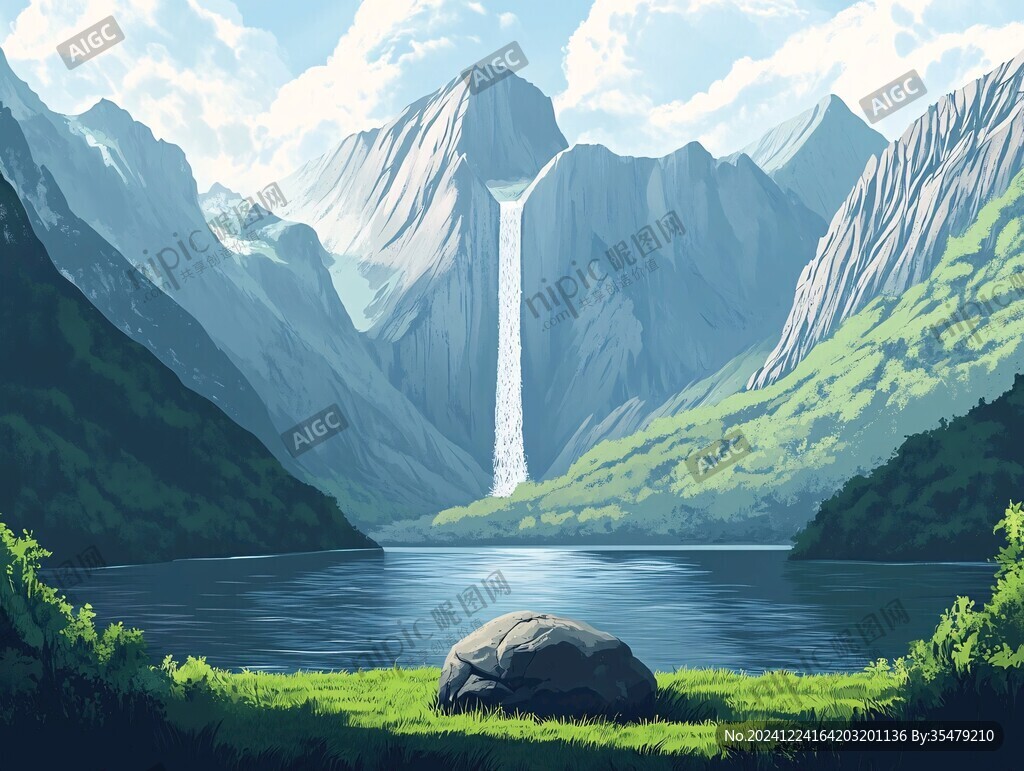 瀑布插畫
